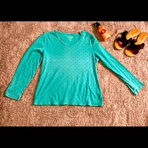 Croft&Barrow Light Blue Polka Dot Top